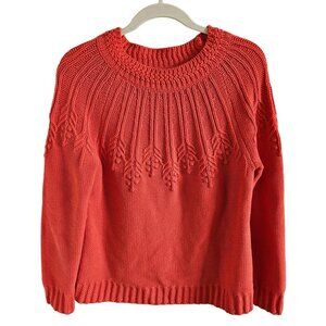Talbots Womans Size M Coral Chunky Knit With Design Sweater Cotton Blend BOHO